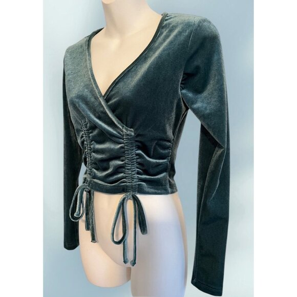 90s Y2K Green Velvet Women's Crop Top Wrap Adjustable Whimsigoth Boho Small - Picture 2 of 9